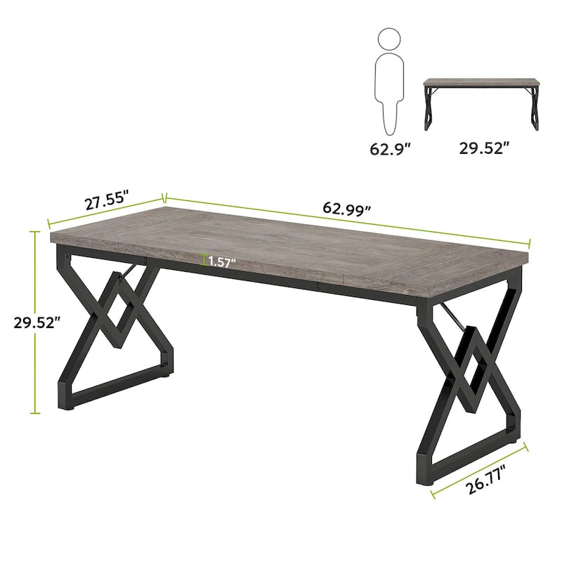 63-in Large Executive Desk, Home Office Computer Desk