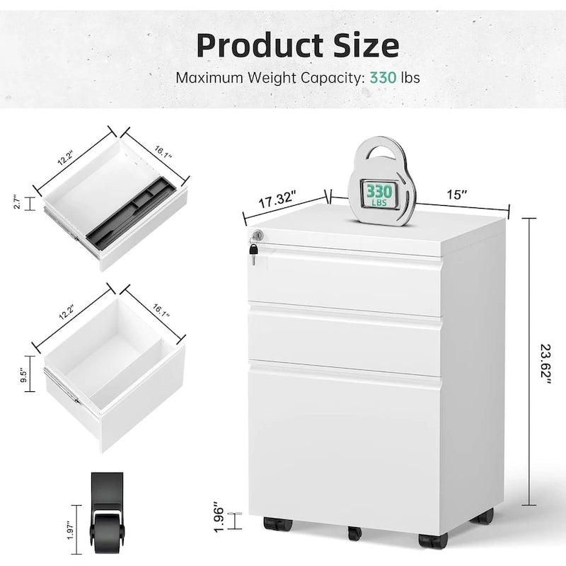 3 Drawer Metal Locking File Cabinet for Home Office
