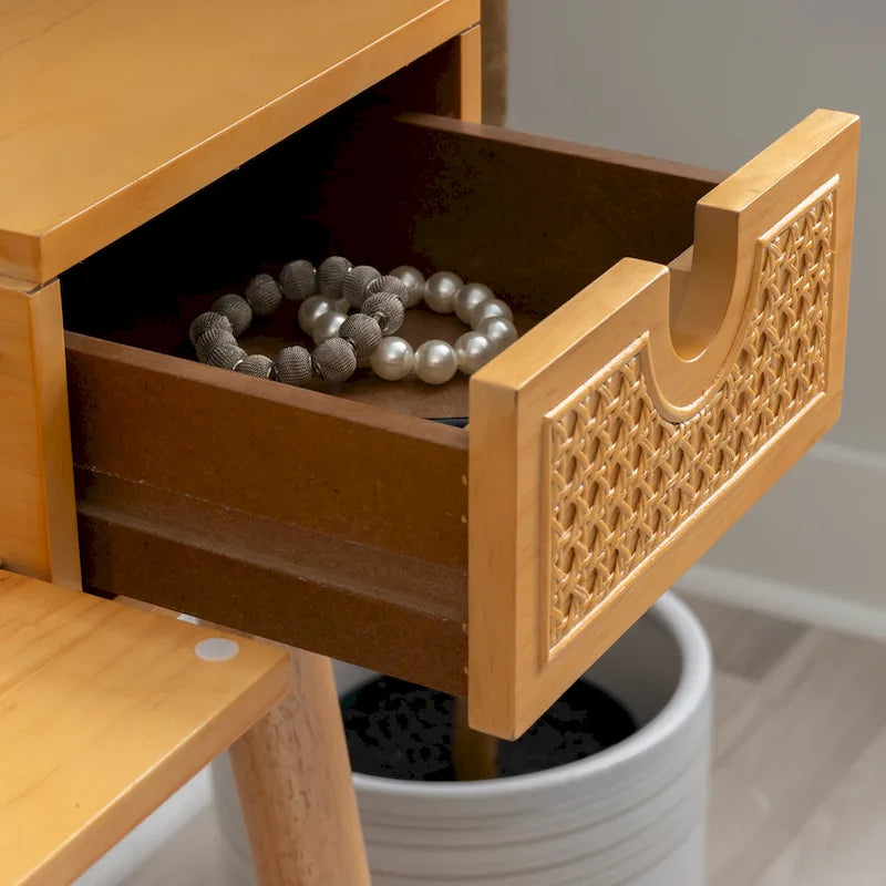 Natural Wooden 2 Cane Drawer Vanity