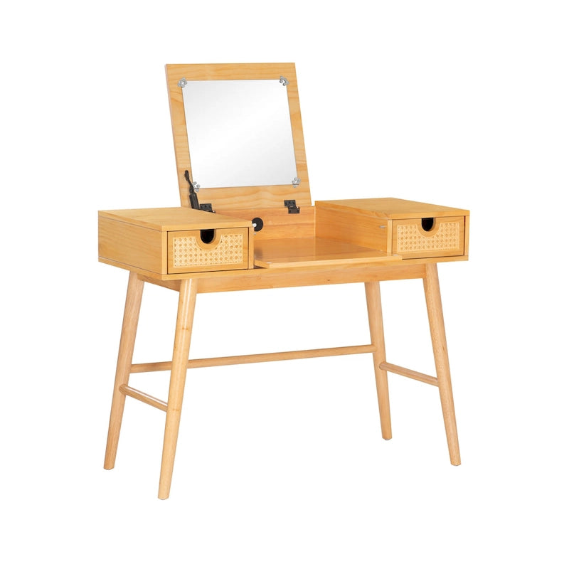 Natural Wooden 2 Cane Drawer Vanity