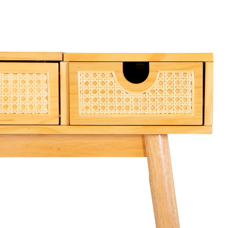 Natural Wooden 2 Cane Drawer Vanity