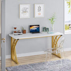 Modern Gold/White Computer Desk, 55 inch Dining Table with Gold Legs, Vanity Table, Conference Table