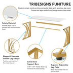 Modern Gold/White Computer Desk, 55 inch Dining Table with Gold Legs, Vanity Table, Conference Table