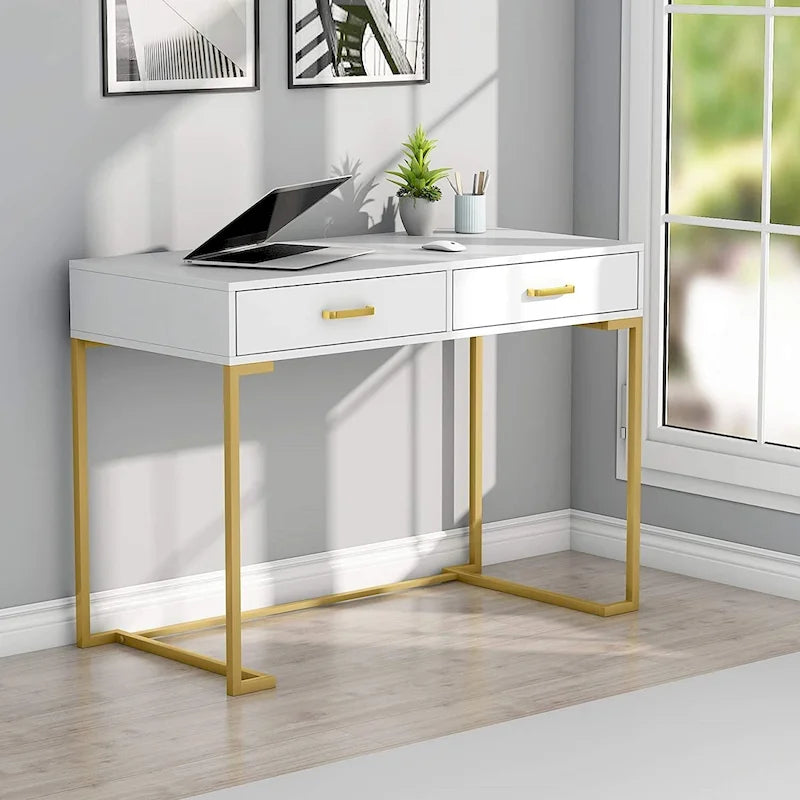 Computer Desk with 2 Drawers, ModernStudy Writing Table with Storage for Home Office