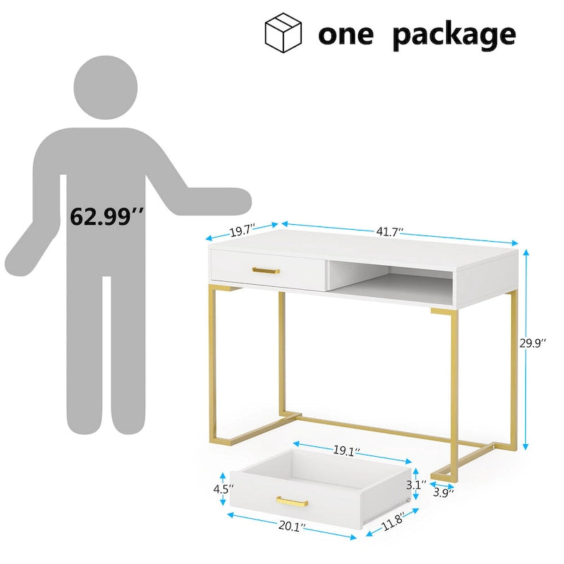Computer Desk with 2 Drawers, ModernStudy Writing Table with Storage for Home Office