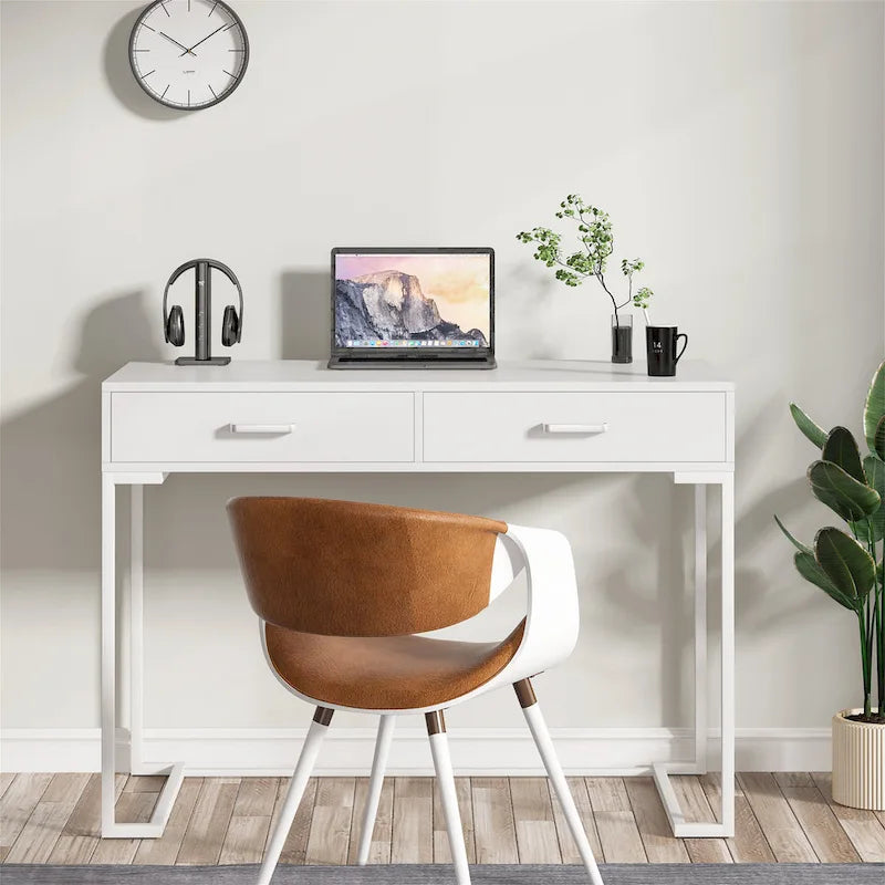 Computer Desk with 2 Drawers, ModernStudy Writing Table with Storage for Home Office