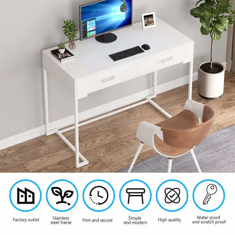 Computer Desk with 2 Drawers, ModernStudy Writing Table with Storage for Home Office