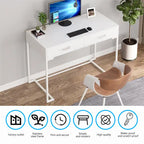 Computer Desk with 2 Drawers, ModernStudy Writing Table with Storage for Home Office