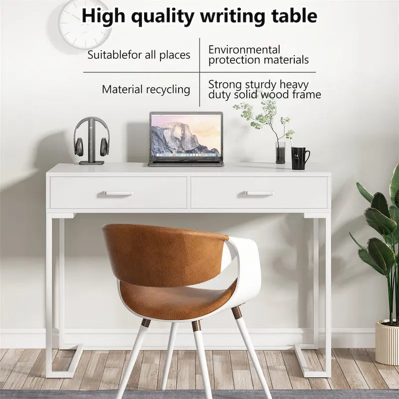 Computer Desk with 2 Drawers, ModernStudy Writing Table with Storage for Home Office