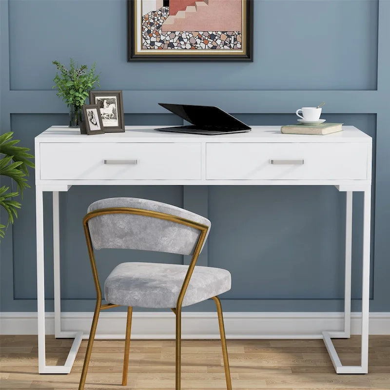 Computer Desk with 2 Drawers, ModernStudy Writing Table with Storage for Home Office