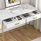 Computer Desk with 2 Drawers, ModernStudy Writing Table with Storage for Home Office