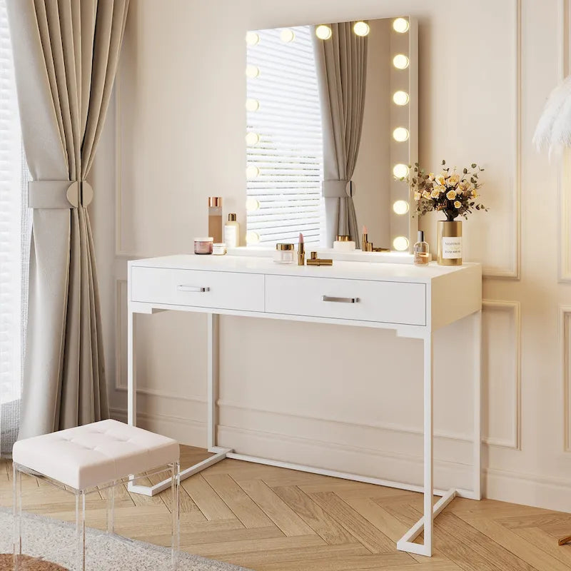 Computer Desk with 2 Drawers, ModernStudy Writing Table with Storage for Home Office