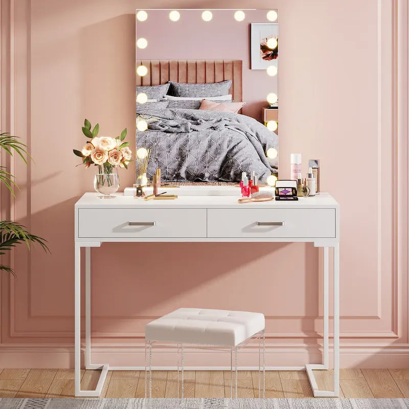 Computer Desk with 2 Drawers, ModernStudy Writing Table with Storage for Home Office