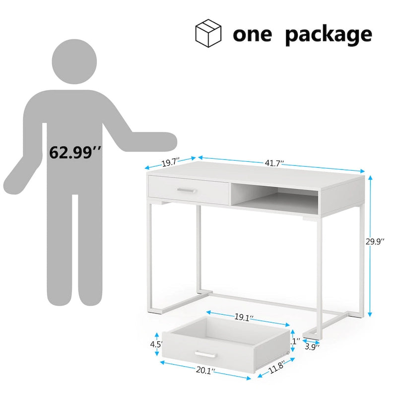 Computer Desk with 2 Drawers, ModernStudy Writing Table with Storage for Home Office