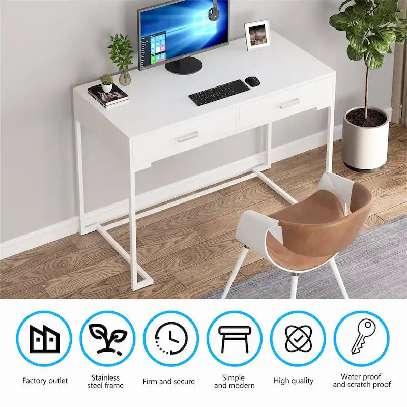 Computer Desk with 2 Drawers, ModernStudy Writing Table with Storage for Home Office