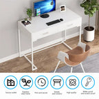 Computer Desk with 2 Drawers, ModernStudy Writing Table with Storage for Home Office