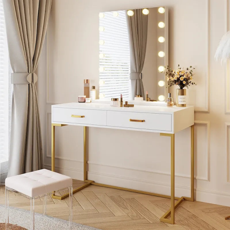 Computer Desk with 2 Drawers, ModernStudy Writing Table with Storage for Home Office