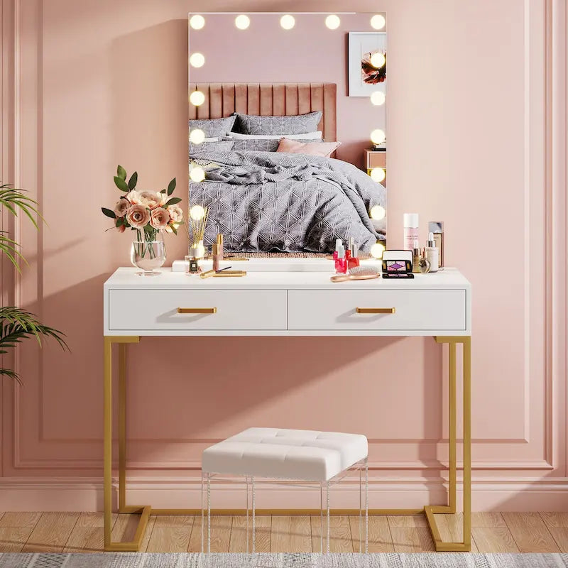 Computer Desk with 2 Drawers, ModernStudy Writing Table with Storage for Home Office