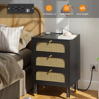 Rattan Nightstand with 3 Drawers