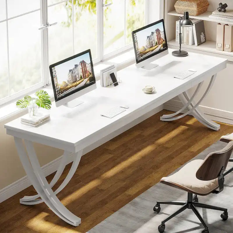 78.74 Extra Long Double Computer Desk with Unique Metal Legs for Home Office