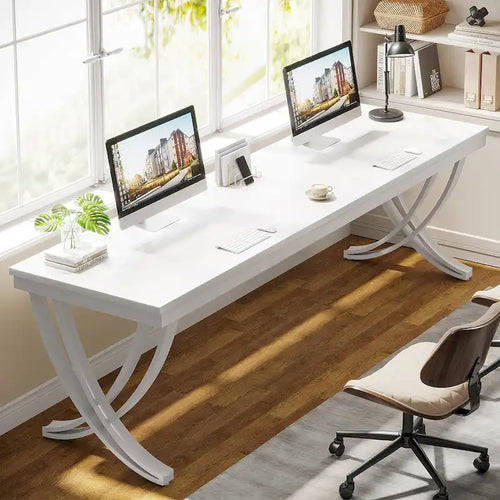 78.74 Extra Long Double Computer Desk with Unique Metal Legs for Home Office