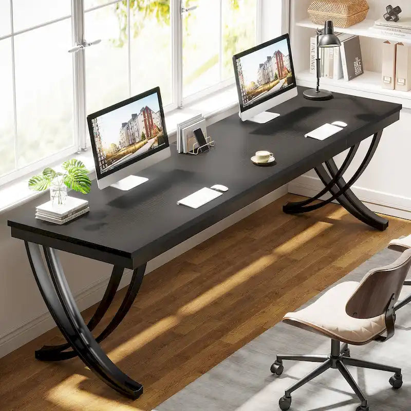 78.74 Extra Long Double Computer Desk with Unique Metal Legs for Home Office
