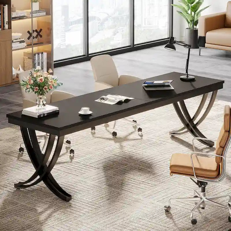 78.74 Extra Long Double Computer Desk with Unique Metal Legs for Home Office