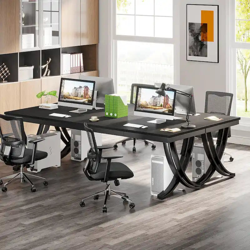 78.74 Extra Long Double Computer Desk with Unique Metal Legs for Home Office