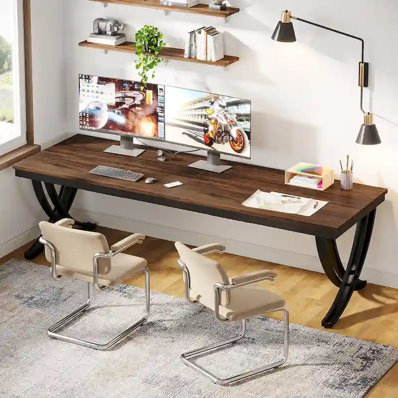 78.74 Extra Long Double Computer Desk with Unique Metal Legs for Home Office