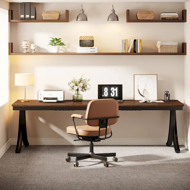 78.74 Extra Long Double Computer Desk with Unique Metal Legs for Home Office