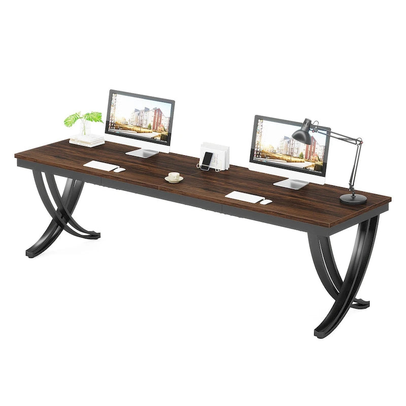 78.74 Extra Long Double Computer Desk with Unique Metal Legs for Home Office