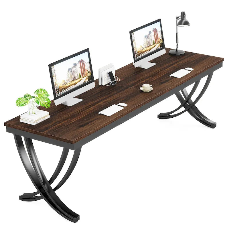 78.74 Extra Long Double Computer Desk with Unique Metal Legs for Home Office