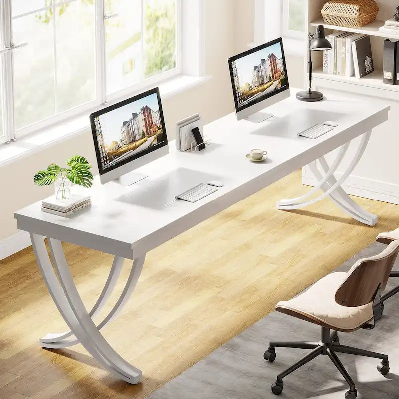 78.74 Extra Long Double Computer Desk with Unique Metal Legs for Home Office