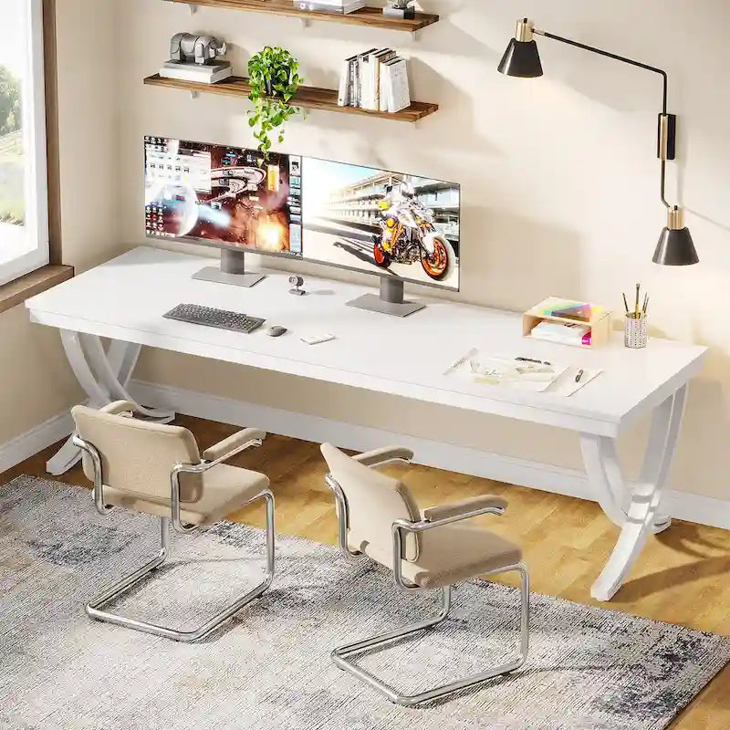 78.74 Extra Long Double Computer Desk with Unique Metal Legs for Home Office