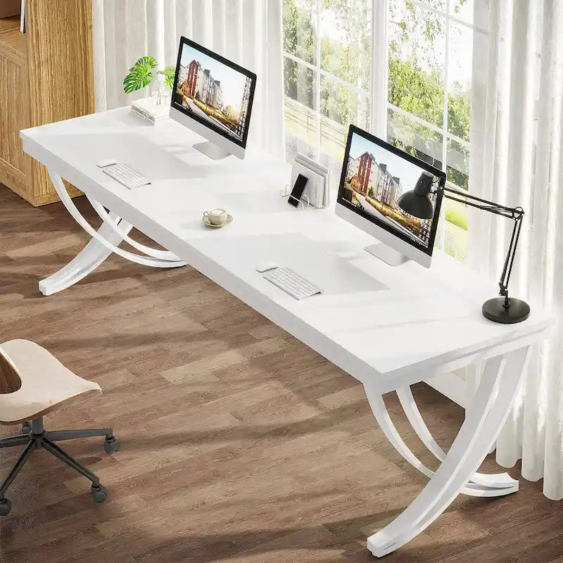 78.74 Extra Long Double Computer Desk with Unique Metal Legs for Home Office