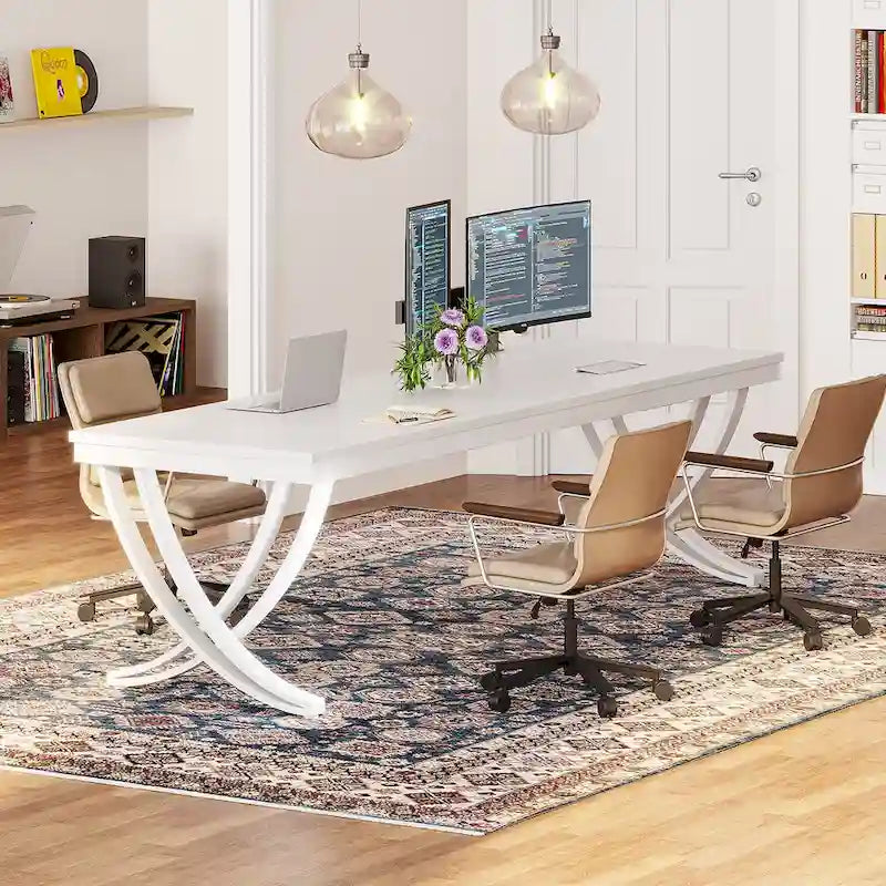 78.74 Extra Long Double Computer Desk with Unique Metal Legs for Home Office