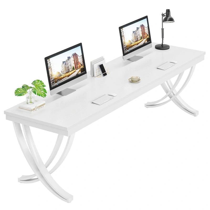 78.74 Extra Long Double Computer Desk with Unique Metal Legs for Home Office