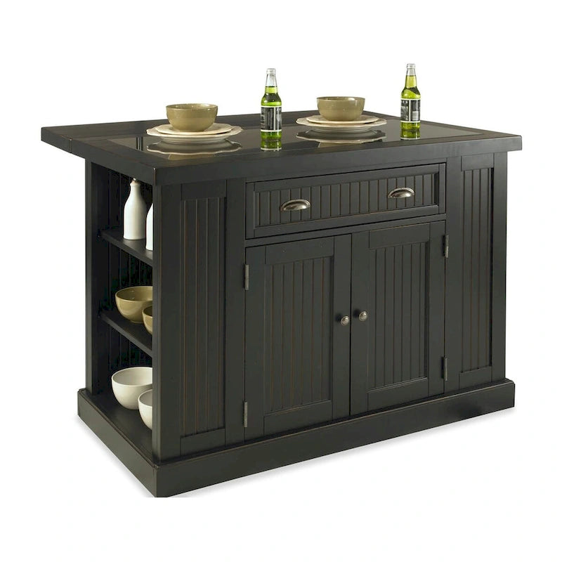 Black Wood and Granite Inlay Kitchen Island