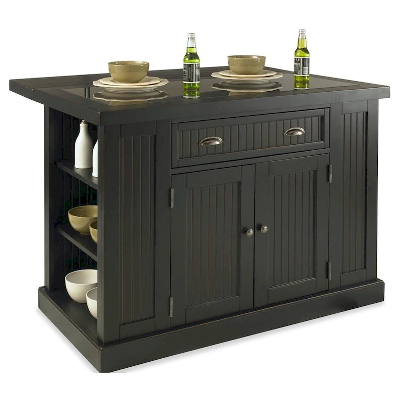 Black Wood and Granite Inlay Kitchen Island
