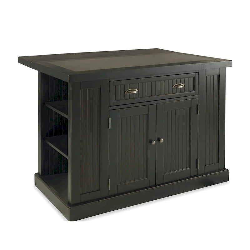 Black Wood and Granite Inlay Kitchen Island