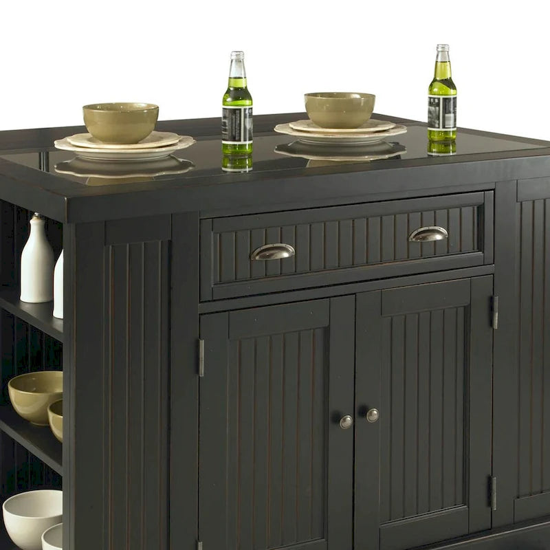 Black Wood and Granite Inlay Kitchen Island