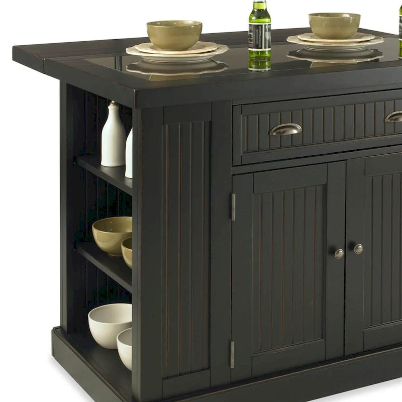 Black Wood and Granite Inlay Kitchen Island