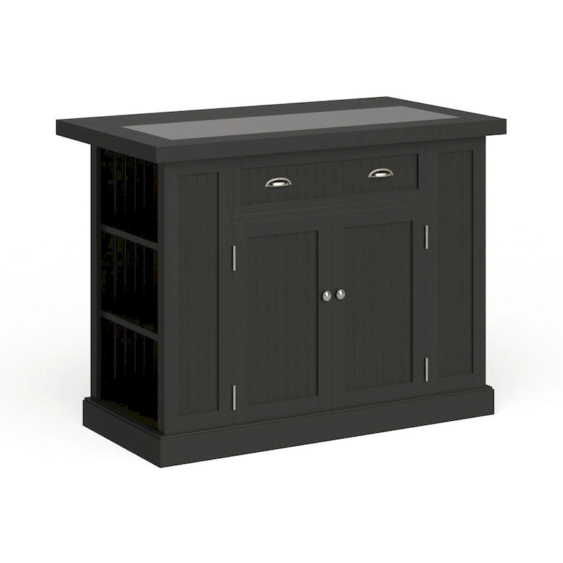 Black Wood and Granite Inlay Kitchen Island