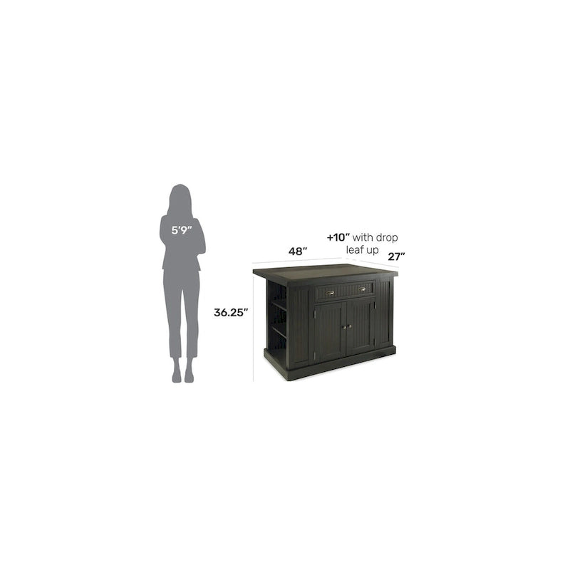 Black Wood and Granite Inlay Kitchen Island