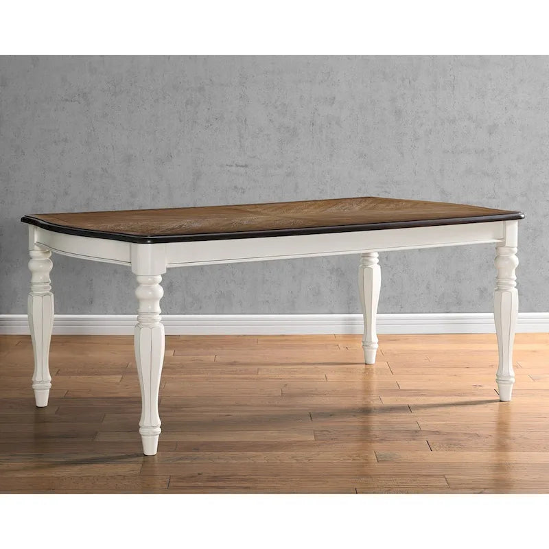 French Country Dining Table, Antique White and Weathered Oak Finish