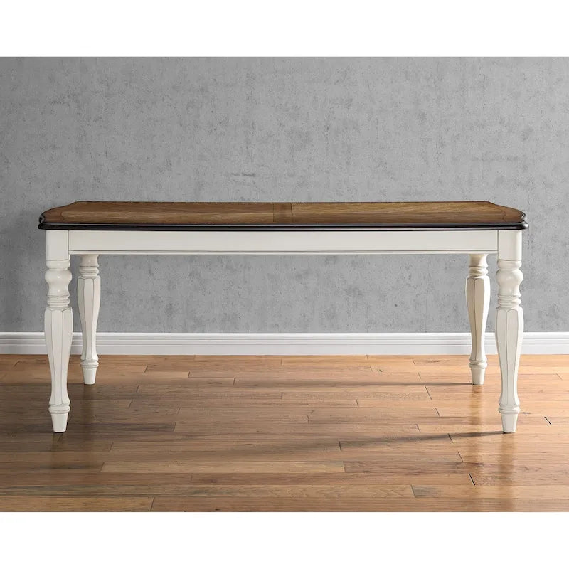 French Country Dining Table, Antique White and Weathered Oak Finish