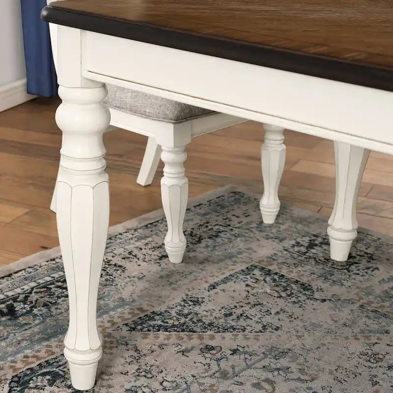 French Country Dining Table, Antique White and Weathered Oak Finish