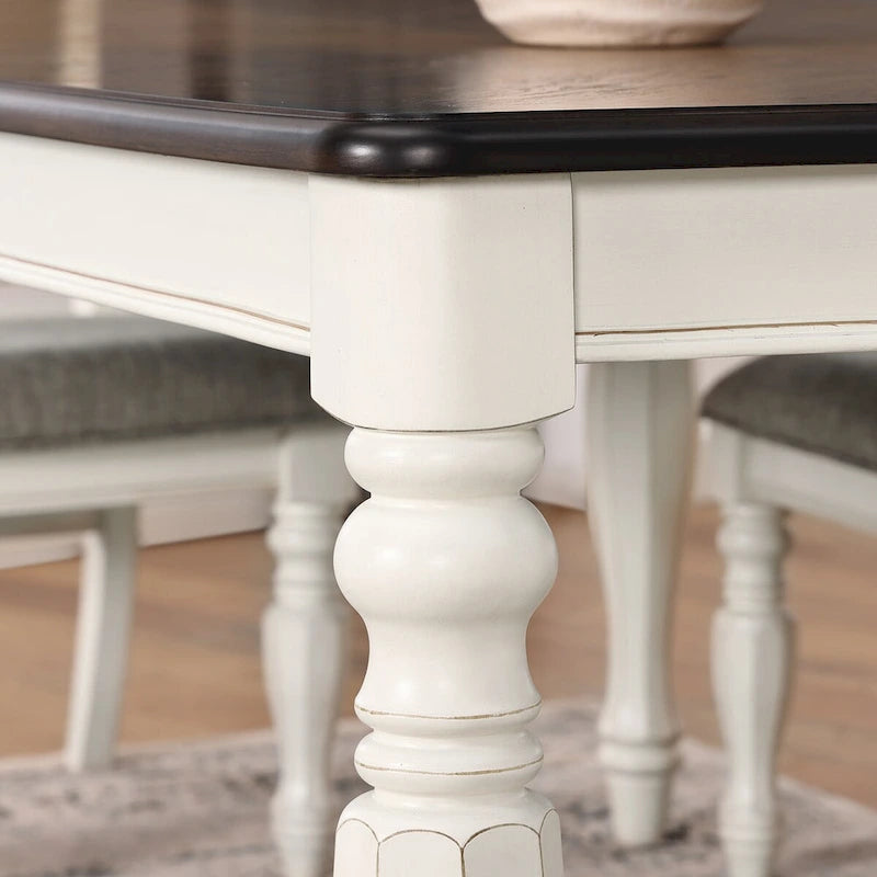 French Country Dining Table, Antique White and Weathered Oak Finish