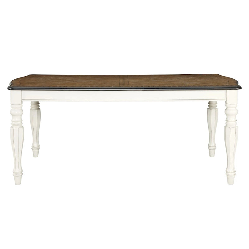 French Country Dining Table, Antique White and Weathered Oak Finish
