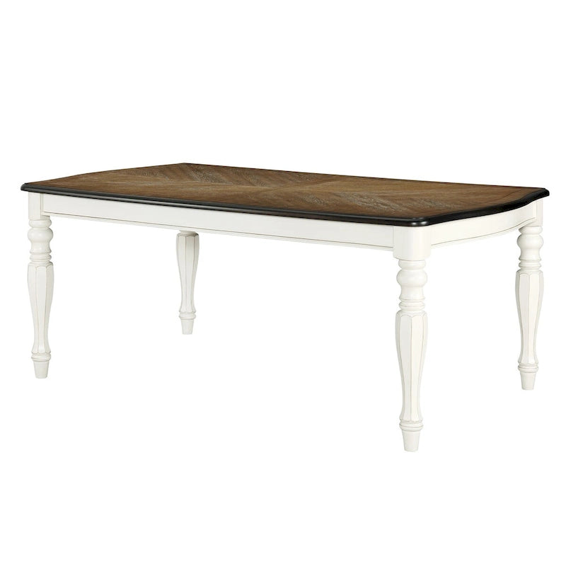 French Country Dining Table, Antique White and Weathered Oak Finish